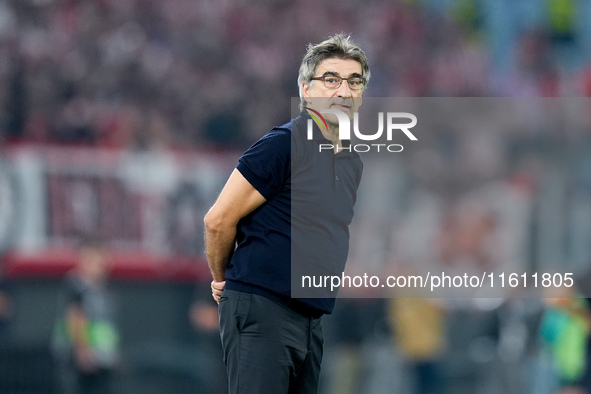 Ivan Juric head coach of AS Roma looks on during the UEFA Europa League 2024/25 League Phase MD1 match between AS Roma and Athletic Club at...