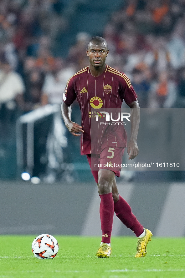 Evan Ndicka of AS Roma during the UEFA Europa League 2024/25 League Phase MD1 match between AS Roma and Athletic Club at Stadio Olimpico on...