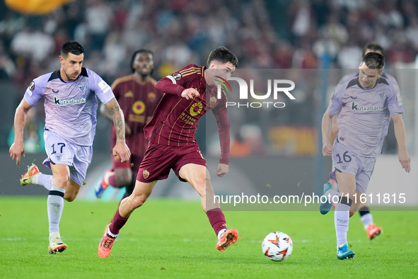 Matias Soule' of AS Roma during the UEFA Europa League 2024/25 League Phase MD1 match between AS Roma and Athletic Club at Stadio Olimpico o...