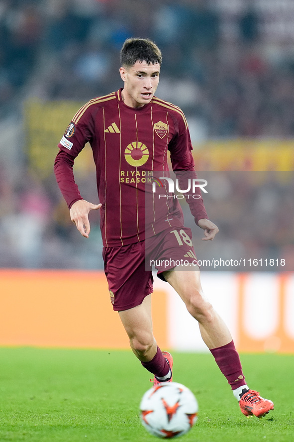 Matias Soule' of AS Roma during the UEFA Europa League 2024/25 League Phase MD1 match between AS Roma and Athletic Club at Stadio Olimpico o...