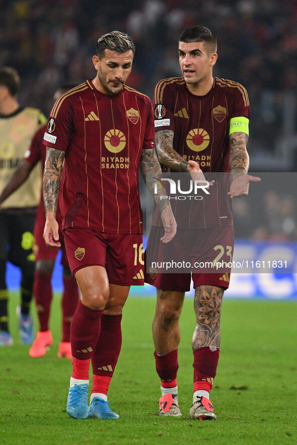 Leandro Paredes and Gianluca Mancini of A.S. Roma during the UEFA Europa League 2024/25 League Phase MD1 match between A.S. Roma and Athleti...