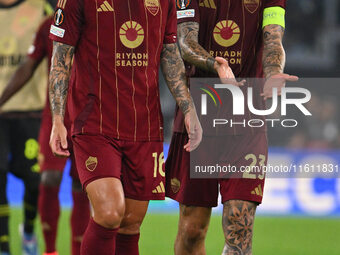 Leandro Paredes and Gianluca Mancini of A.S. Roma during the UEFA Europa League 2024/25 League Phase MD1 match between A.S. Roma and Athleti...