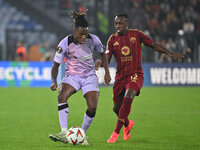 Nico Williams of Athletic Club de Bilbao and Saud Abdulhamid of A.S. Roma are in action during the UEFA Europa League 2024/25 League Phase M...