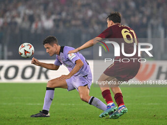 Ander Herrera of Athletic Club de Bilbao and Niccolo Pisilli of A.S. Roma are in action during the UEFA Europa League 2024/25 League Phase M...