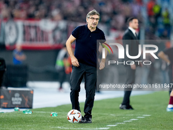 Ivan Juric head coach of AS Roma looks on during the UEFA Europa League 2024/25 League Phase MD1 match between AS Roma and Athletic Club at...