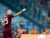 Gianluca Mancini of AS Roma gestures during the UEFA Europa League 2024/25 League Phase MD1 match between AS Roma and Athletic Club at Stadi...