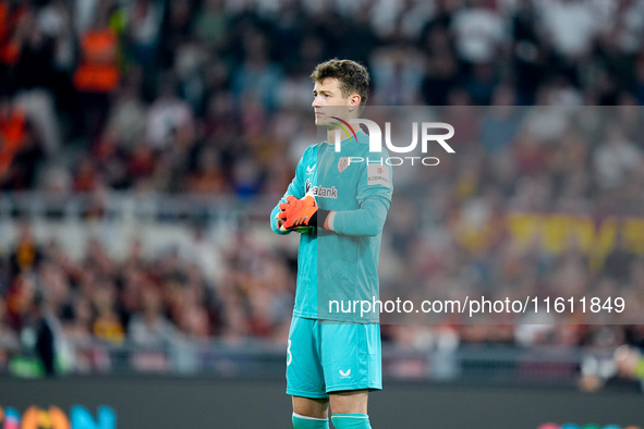 Julen Agirrezabala of Athletic Club looks on during the UEFA Europa League 2024/25 League Phase MD1 match between AS Roma and Athletic Club...