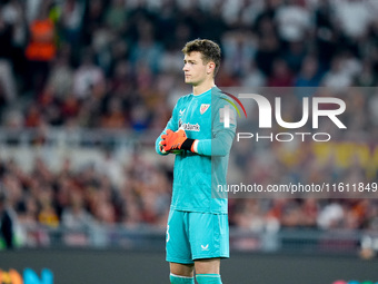 Julen Agirrezabala of Athletic Club looks on during the UEFA Europa League 2024/25 League Phase MD1 match between AS Roma and Athletic Club...