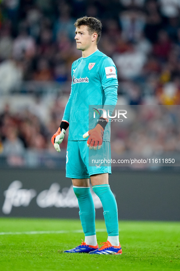 Julen Agirrezabala of Athletic Club looks on during the UEFA Europa League 2024/25 League Phase MD1 match between AS Roma and Athletic Club...