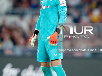 Julen Agirrezabala of Athletic Club looks on during the UEFA Europa League 2024/25 League Phase MD1 match between AS Roma and Athletic Club...