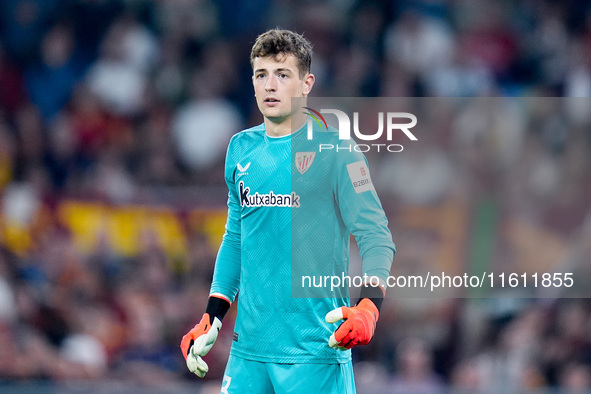 Julen Agirrezabala of Athletic Club looks on during the UEFA Europa League 2024/25 League Phase MD1 match between AS Roma and Athletic Club...