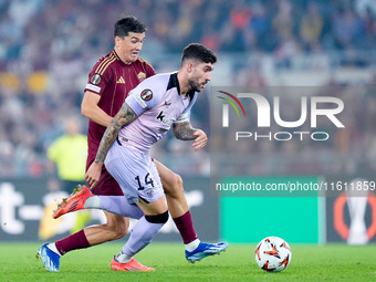 Eldor Shomurodov of AS Roma and Unai Nunez of Athletic Club compete for the ball during the UEFA Europa League 2024/25 League Phase MD1 matc...