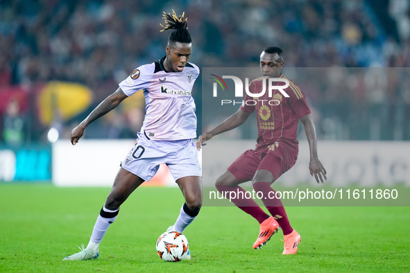 Nico Williams of Athletic Club during the UEFA Europa League 2024/25 League Phase MD1 match between AS Roma and Athletic Club at Stadio Olim...