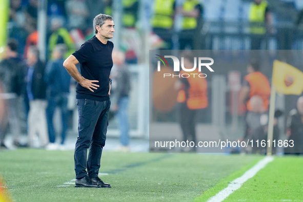 Ernesto Valverde head coach of Athletic Club looks on during the UEFA Europa League 2024/25 League Phase MD1 match between AS Roma and Athle...