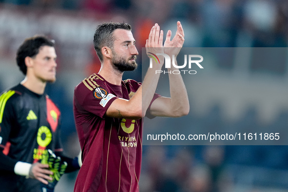 Bryan Cristante of AS Roma gestures during the UEFA Europa League 2024/25 League Phase MD1 match between AS Roma and Athletic Club at Stadio...