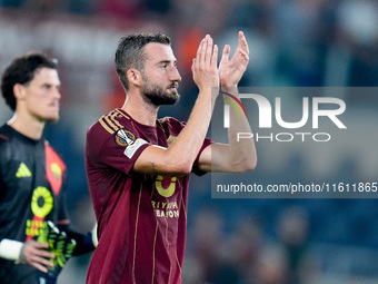 Bryan Cristante of AS Roma gestures during the UEFA Europa League 2024/25 League Phase MD1 match between AS Roma and Athletic Club at Stadio...