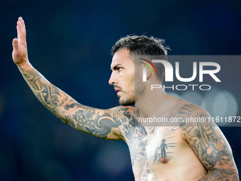 Leandro Paredes of AS Roma gestures during the UEFA Europa League 2024/25 League Phase MD1 match between AS Roma and Athletic Club at Stadio...