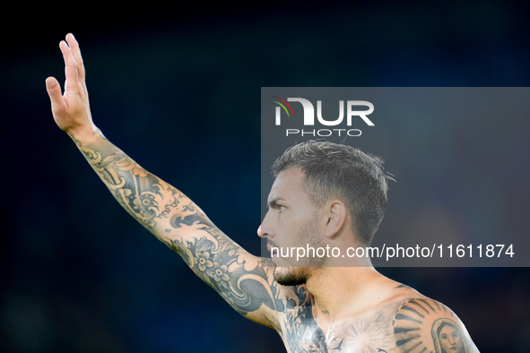 Leandro Paredes of AS Roma gestures during the UEFA Europa League 2024/25 League Phase MD1 match between AS Roma and Athletic Club at Stadio...