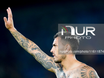 Leandro Paredes of AS Roma gestures during the UEFA Europa League 2024/25 League Phase MD1 match between AS Roma and Athletic Club at Stadio...