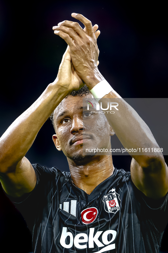 Besiktas JK defender Felix Uduokhai appears dejected after the lost game during the match between Ajax and Besiktas at the Johan Cruijff Are...