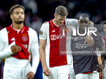 AFC Ajax Amsterdam forward Wout Weghorst and AFC Ajax Amsterdam forward Bertrand Traore during the match Ajax vs. Besiktas at the Johan Crui...