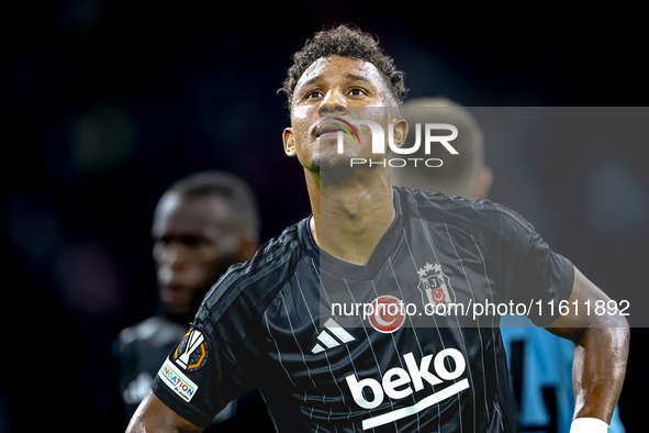 Besiktas JK defender Felix Uduokhai appears dejected after the lost game during the match between Ajax and Besiktas at the Johan Cruijff Are...