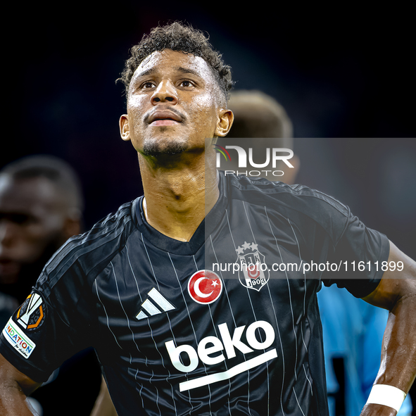 Besiktas JK defender Felix Uduokhai appears dejected after the lost game during the match between Ajax and Besiktas at the Johan Cruijff Are...