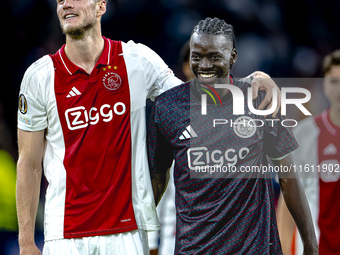 AFC Ajax Amsterdam forward Wout Weghorst and AFC Ajax Amsterdam forward Bertrand Traore during the match Ajax vs. Besiktas at the Johan Crui...