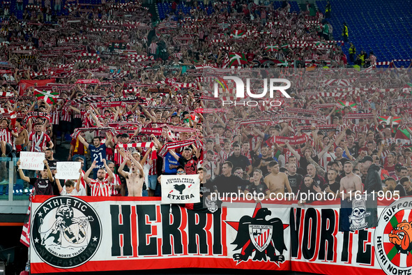 Supporters of Athletic Club during the UEFA Europa League 2024/25 League Phase MD1 match between AS Roma and Athletic Club at Stadio Olimpic...