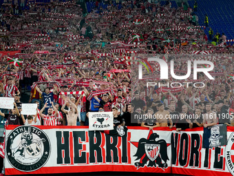 Supporters of Athletic Club during the UEFA Europa League 2024/25 League Phase MD1 match between AS Roma and Athletic Club at Stadio Olimpic...