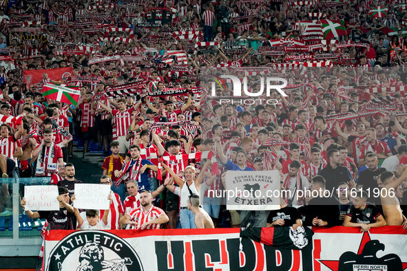 Supporters of Athletic Club during the UEFA Europa League 2024/25 League Phase MD1 match between AS Roma and Athletic Club at Stadio Olimpic...