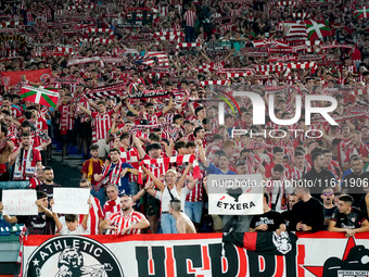 Supporters of Athletic Club during the UEFA Europa League 2024/25 League Phase MD1 match between AS Roma and Athletic Club at Stadio Olimpic...