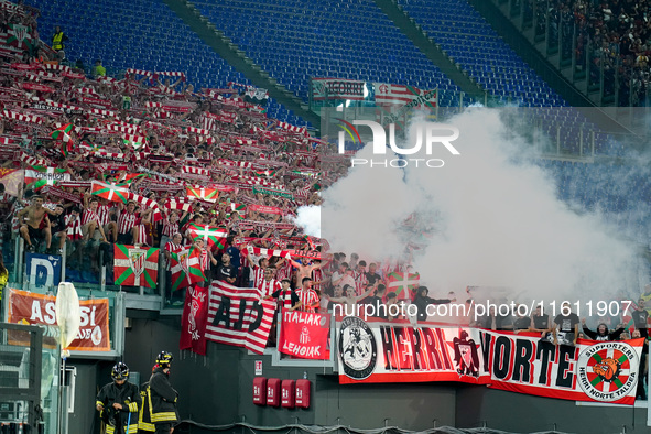 Supporters of Athletic Club during the UEFA Europa League 2024/25 League Phase MD1 match between AS Roma and Athletic Club at Stadio Olimpic...