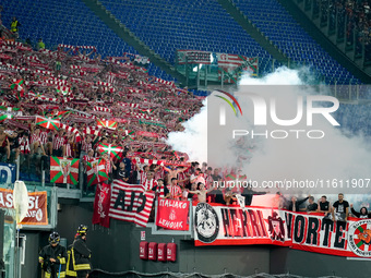 Supporters of Athletic Club during the UEFA Europa League 2024/25 League Phase MD1 match between AS Roma and Athletic Club at Stadio Olimpic...