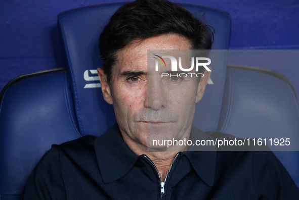 Marcelino Garcia Toral coaches during the match between RCD Espanyol and Villarreal CF, corresponding to week 7 of LaLiga EA Sports, at the...