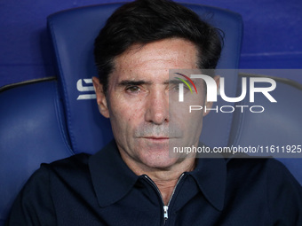 Marcelino Garcia Toral coaches during the match between RCD Espanyol and Villarreal CF, corresponding to week 7 of LaLiga EA Sports, at the...