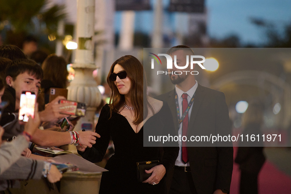 Monica Bellucci and Tim Burton attend the red carpet for Maria Callas during the 72nd San Sebastian International Film Festival in San Sebas...