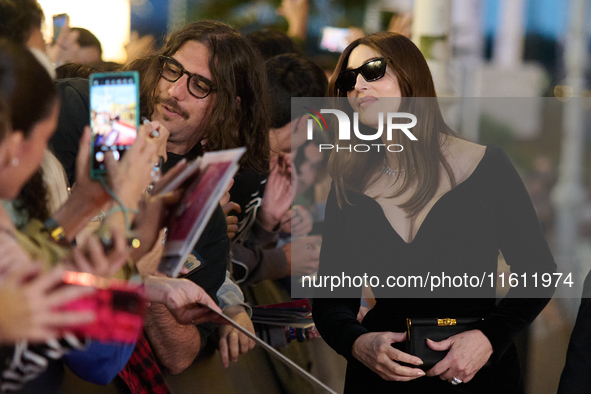 Monica Bellucci and Tim Burton attend the red carpet for Maria Callas during the 72nd San Sebastian International Film Festival in San Sebas...