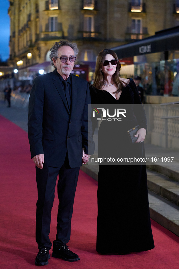 Monica Bellucci and Tim Burton attend the red carpet for Maria Callas during the 72nd San Sebastian International Film Festival in San Sebas...