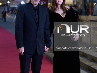 Monica Bellucci and Tim Burton attend the red carpet for Maria Callas during the 72nd San Sebastian International Film Festival in San Sebas...