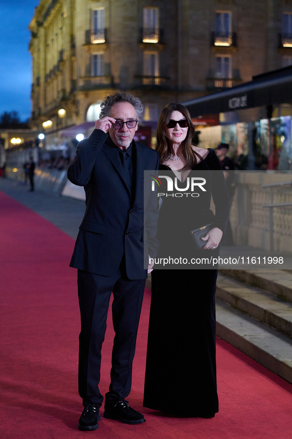 Monica Bellucci and Tim Burton attend the red carpet for Maria Callas during the 72nd San Sebastian International Film Festival in San Sebas...