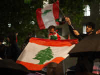 Protesters wave Lebanese flags during the Lebanon Ceasefire Protest at 10 Downing Street in London, England, on September 26, 2024. (