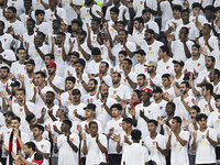 Fans of Al Rayyan SC cheer for the team during the Ooredoo Qatar Stars League 24/25 match between Al Rayyan SC and Al Arabi SC at Al Thumama...