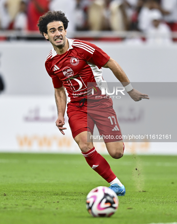 Ahmed Alaaeildin Abdelmotaal of Al Arabi SC plays in the Ooredoo Qatar Stars League 24/25 match between Al Rayyan SC and Al Arabi SC at Al T...