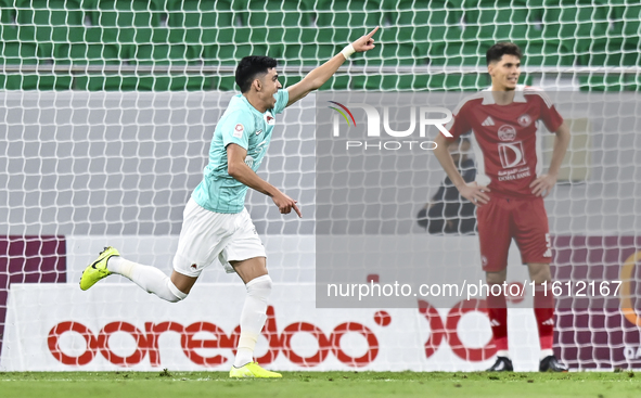 Achraf Bencharki of Al Rayyan SC celebrates after scoring a goal during the Ooredoo Qatar Stars League 24/25 match between Al Rayyan SC and...