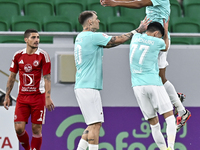 Achraf Bencharki (C) of Al Rayyan SC celebrates after scoring a goal during the Ooredoo Qatar Stars League 24/25 match between Al Rayyan SC...