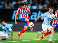 Julian Alvarez of Atletico de Madrid attempts a kick to score a goal during the LaLIGA EA SPORTS match between RC Celta and Atletico de Madr...