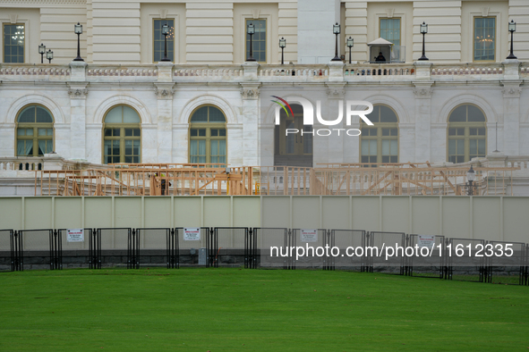 Construction starts on the Presidential Inaugural platform at the US Congress in Washington, D.C., USA, on September 25, 2024 