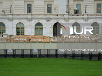 Construction starts on the Presidential Inaugural platform at the US Congress in Washington, D.C., USA, on September 25, 2024 (