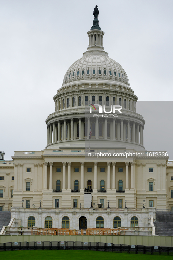 Construction starts on the Presidential Inaugural platform at the US Congress in Washington, D.C., USA, on September 25, 2024 